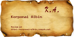 Korponai Albin névjegykártya